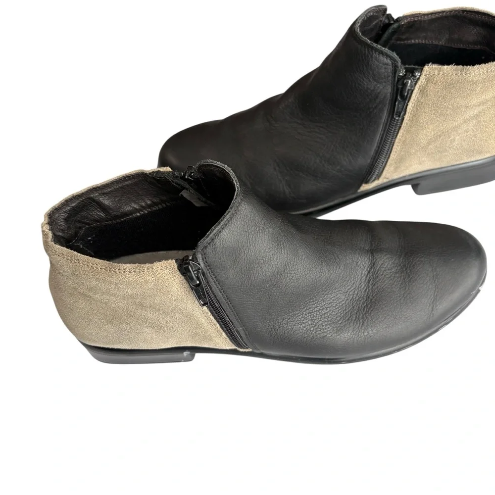 NAOT Helm Womens Ankle Boots Size 41 Dual Zip Black Lthr/Speckled Beige‎